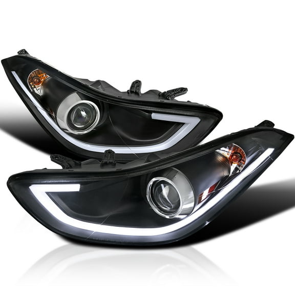 Spec-D Tuning Black LED Tube Projector Headlights Compatible with 2011-2013 Hyundai Elantra 4DR Sedan, 2013 Elantra 2DR Coupe, Left + Right Pair Headlamps Assembly