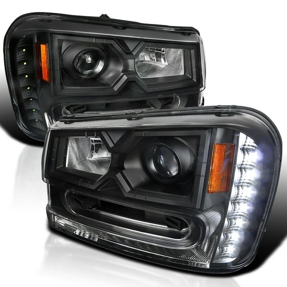 Spec-D Tuning LED Black Projector Headlights Compatible with 2002-2009 Chevy Trailblazer, Left + Right Pair Headlamps Assembly