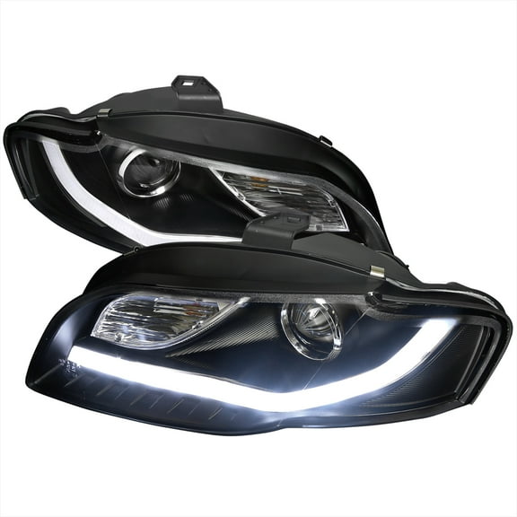 Spec-D Tuning LED Black Projector Headlights Compatible with 2006-2008 Audi A4 All, Left + Right Pair Headlamps Assembly