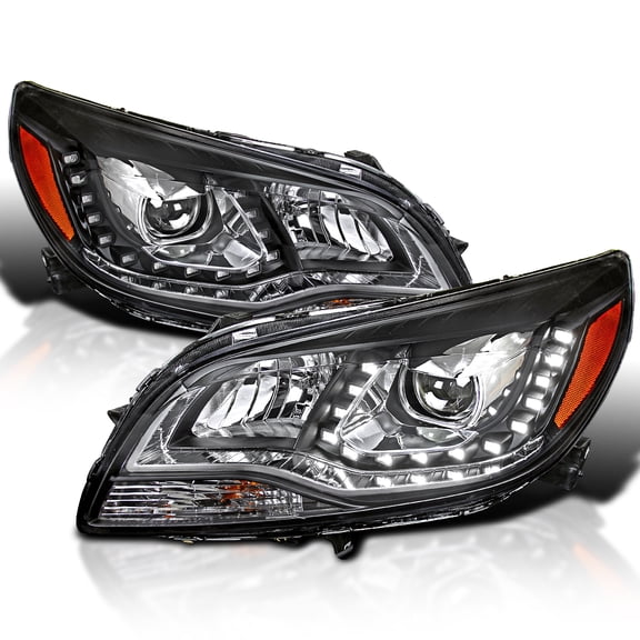 Spec-D Tuning LED Black Projector Headlights Compatible with 2013-2015 Chevy Malibu, Left + Right Pair Headlamps Assembly
