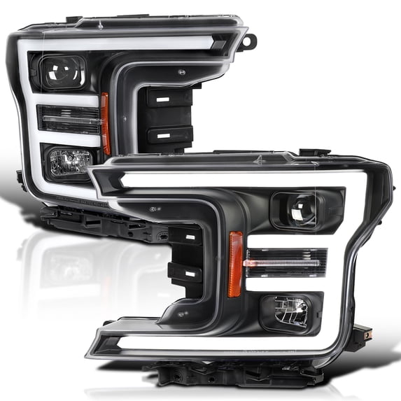Spec-D Tuning LED Black Projector Headlights Compatible with 2018-2020 Ford F150, Left + Right Pair Headlamps Assembly