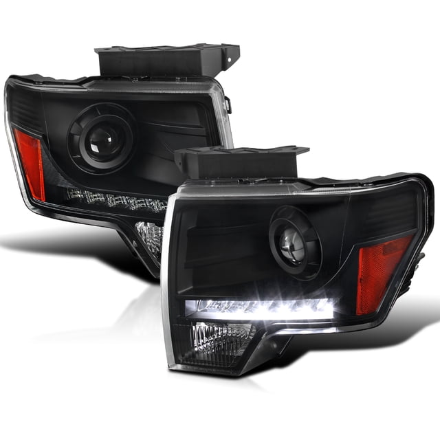 Spec-D Tuning LED Black Projector Headlights W/ Bulbs Compatible with 2009-2014 Ford F-150, Left + Right Pair Headlamps Assembly