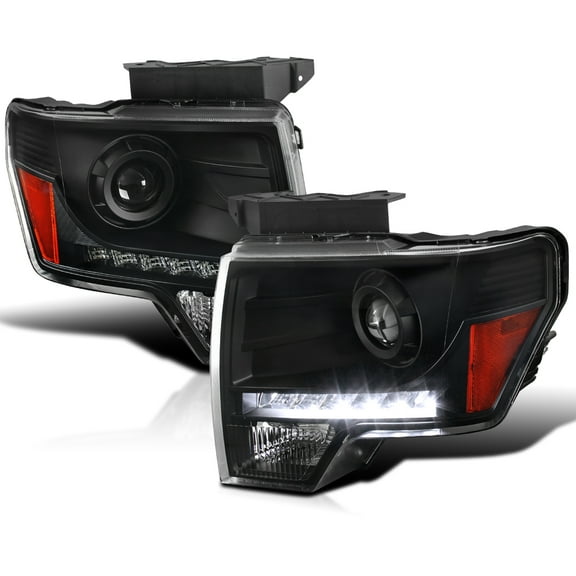 Spec-D Tuning LED Black Projector Headlights W/ Bulbs Compatible with 2009-2014 Ford F-150, Left + Right Pair Headlamps Assembly