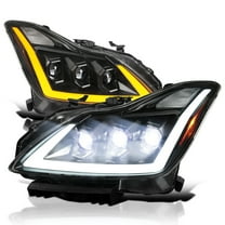 Spec-D Tuning Triple Full LED Black Projector Headlights w/ Sequential Signal, DRL & Startup Animation Compatible with 2008-2013 Infiniti G37, 2014-2015 Q60, Left   Right Pair Headlamps