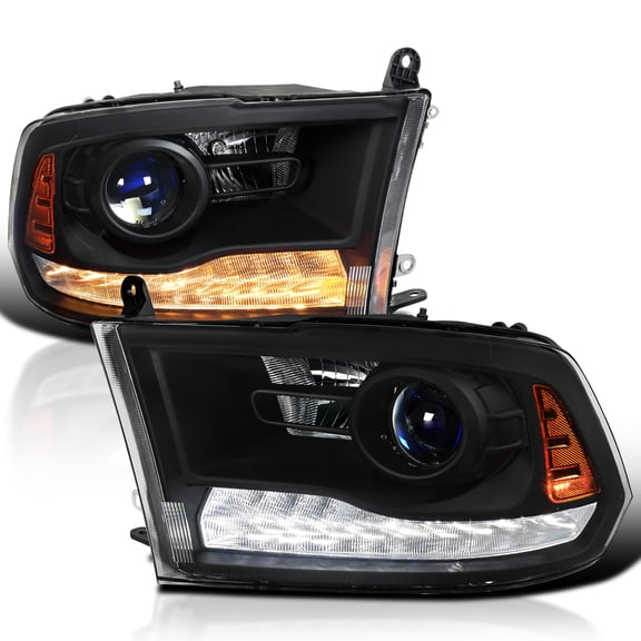 Spec-D Tuning LED Black Switchback Projector Headlights w/ Sequential Turn Signal Compatible with 2009-2018 Dodge RAM 1500/2500/3500, Left + Right Pair Headlamps Assembly