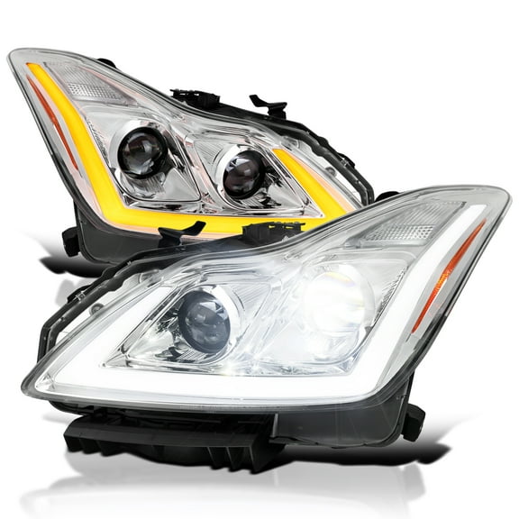 Spec-D Tuning Full LED Chrome Projector Headlights w/ Sequential Signal, DRL & Startup Animation Compatible with 2008-2013 Infiniti G37, 2014-2015 Q60, Left + Right Pair Headlamps Assembly