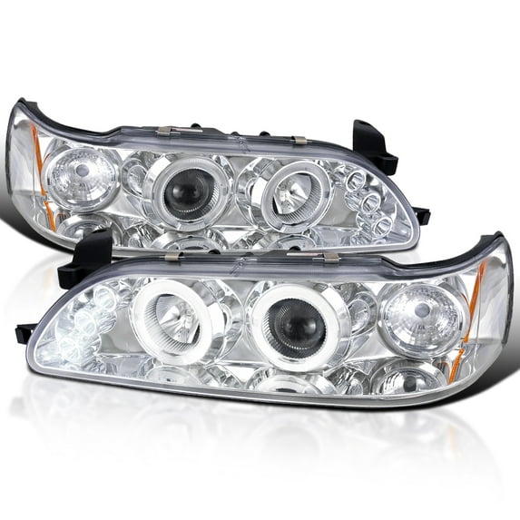 Spec-D Tuning LED Chrome Housing Clear Lens Projector Headlights Compatible with 1993-1997 Toyota Corolla, Left + Right Pair Headlamps Assembly