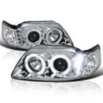 thumbnail image 1 of Spec-D Tuning Chrome LED Dual Halo Projector Headlights Compatible with 1999-2004 Ford Mustang, Left + Right Pair Headlamps Assembly, 1 of 5
