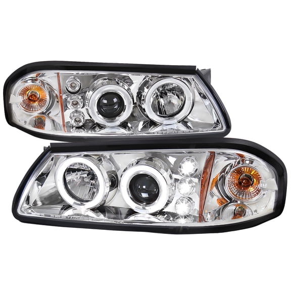 Spec-D Tuning Chrome LED Dual Halo Projector Headlights Compatible with 2000-2005 Chevy Impala, Left + Right Pair Headlamps Assembly