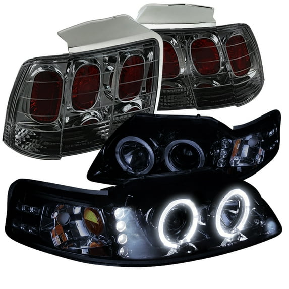 Spec-D Tuning LED Chrome Projector Headlights + Bumper Fog Lamp Compatible with Ford Mustang Left + Right Pair Headlamps Assembly