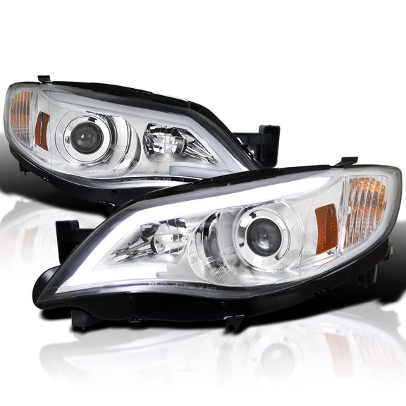 Spec-D Tuning LED Chrome Projector Headlights Compatible with 2008-2011 Subaru Impreza Outback Sport, 2008-2014 Subaru Impreza WRX, Left + Right Pair Headlamps Assembly