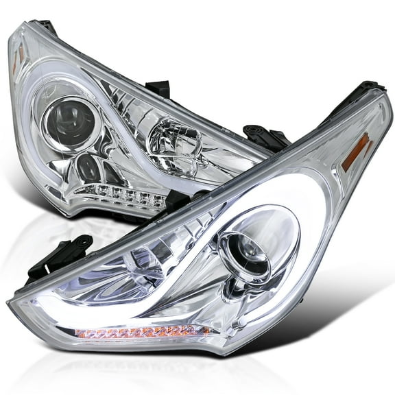 Spec-D Tuning LED Chrome Projector Headlights W/ Sequential LED Signal Lights Compatible with 2012-2017 Hyundai Veloster, Left + Right Pair Headlamps Assembly
