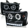 thumbnail image 1 of Spec-D Tuning LED Dual Halo Glossy Black Housing Smoke Lens Projector Headlights Compatible with 2007-2013 GMC Sierra Models 1500/1500HD/2500HD/3500HD, Left + Right Pair Headlamps Assembly, 1 of 5