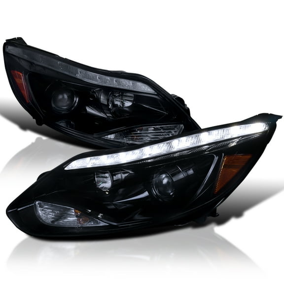 Spec-D Tuning LED Glossy Black Smoked Projector Headlights Compatible with 2012-2014 Ford Focus, Fit For United States and Canada, Left + Right Pair Headlamps Assembly