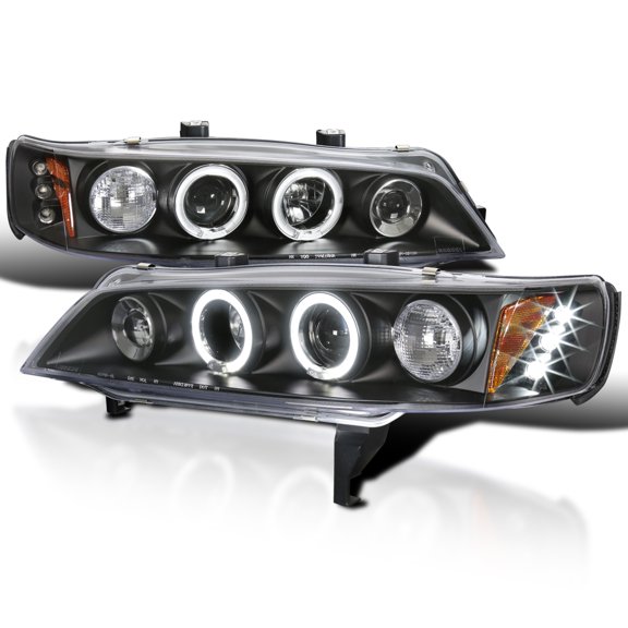 Spec-D Tuning LED + Halo Black Projector Headlights Compatible with 1994-1997 Honda Accord 2-Door Coupe, 1994-1997 Honda Accord 4-Door Sedan, Left + Right Pair Headlamps Assembly