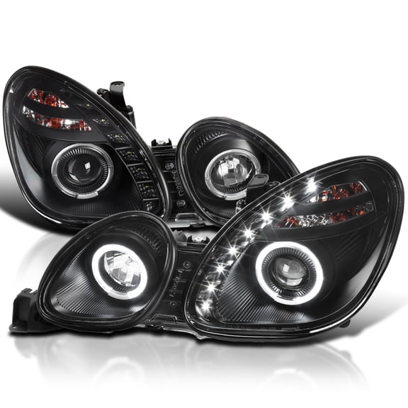 Spec-D Tuning LED Halo Black Projector Headlights Compatible with 1998-2005 Lexus GS300, 1998-2000 Lexus GS400, 2001-2005 Lexus GS430, Left + Right Pair Headlamps Assembly