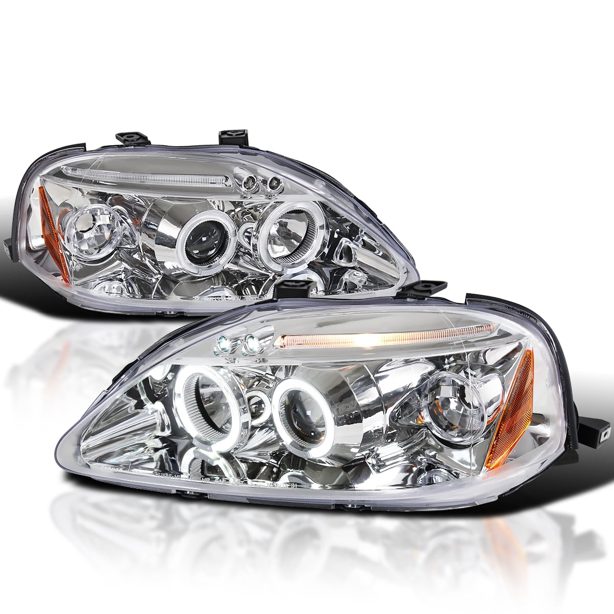 Spec-D Tuning LED Halo Chrome Housing Clear Lens Projector Headlights ...
