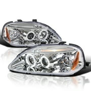 Spec-D Tuning LED Halo Chrome Housing Clear Lens Projector Headlights Compatible with 1999-2000 Honda Civic 2/3/4Dr, Left + Right Pair Headlamps Assembly