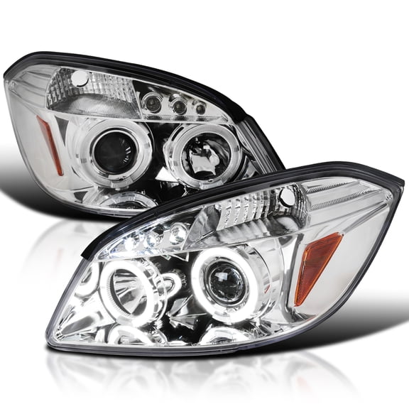 Spec-D Tuning LED Halo Chrome Housing Clear Lens Projector Headlights Compatible with 2005-2010 Chevy Cobalt, 2007-2009 Pontiac G5, 2005-2006 Pontiac Pursuit, Left + Right Pair Headlamps Assembly