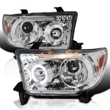 Pair Halogen Headlight Assemblies For 2007-2013 Toyota Tundra & 2008-2017 Sequoia – Chrome Housing, Clear Lens, DOT