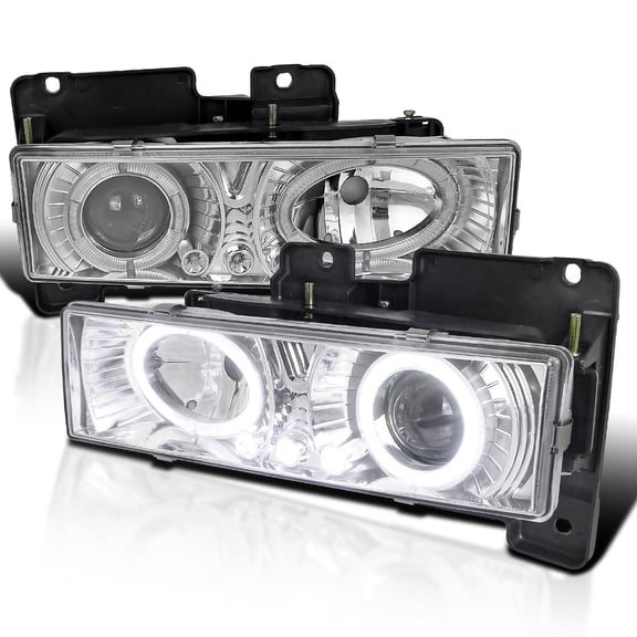 Spec-D Tuning LED Halo Chrome Projector Headlights Compatible with 1988-1998 Chevy/GMC C10 Pickup, C/K, Sierra, Silverado, Yukon, Suburban,Tahoe, Left + Right Pair Headlamps Assembly