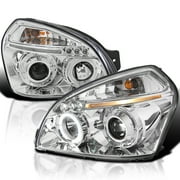 Spec-D Tuning LED Halo Chrome Projector Headlights Compatible with 2005-2009 Hyundai Tucson, Left + Right Pair Headlamps Assembly