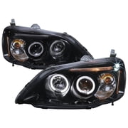 Spec-D Tuning LED Halo Glossy Black Housing Smoke Lens Projector Headlights Compatible with 2001-2003 Honda Civic 2/4 Door, Left + Right Pair Headlamps Assembly
