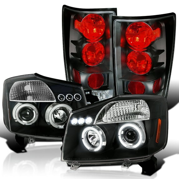 Spec-D Tuning LED Halo Projector Black Headlight + Rear Altezza Tail Lamp Compatible with 2004-2015 Nissan Titan Left + Right Pair Headlamps Assembly