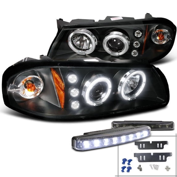 Spec-D Tuning LED Halo Projector Head Light Signal Black Pair + 8-LED Bumper Lights Compatible with Chevy Impala Left + Right Pair Headlamps Assembly