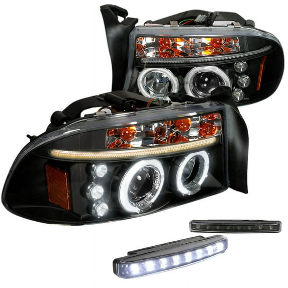 Spec-D Tuning LED Halo Projector Headlights Black + 8-LED Bumper Lamps Compatible with Dodge Dakota Durango Left + Right Pair Headlamps Assembly