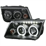 Spec-D Tuning LED + Halo Projector Headlights Black Compatible with 1999-2005 VW Jetta/ Bora Mk4, Left + Right Pair Headlamps Assembly