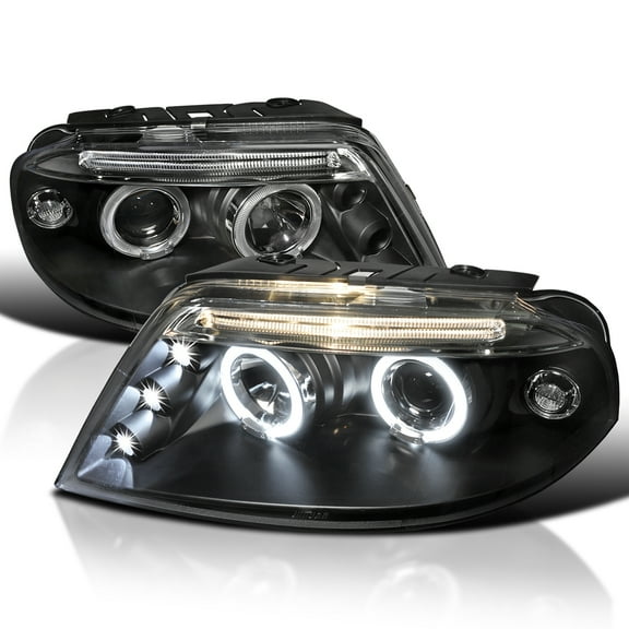 Spec-D Tuning LED Halo Projector Headlights Black Compatible with 2001-2005 VW Passat New Body Style with Stock, Left + Right Pair Headlamps Assembly