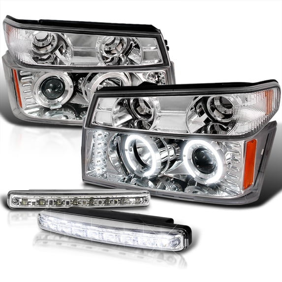Spec-D Tuning LED Halo Projector Headlights + Bumper + 8-LED Fog Compatible with 2004-2012 GMC Canyon/Colorado Left + Right Pair Headlamps Assembly