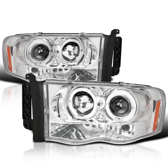Spec-D Tuning LED Halo Projector Headlights Compatible with 2002-2005 Dodge Ram 1500, 2003-2005 Dodge Ram 2500 3500, Left + Right Pair Headlamps Assembly