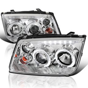 Spec-D Tuning LED + Halo Projector Headlights Compatible with 1999-2005 VW Jetta/ Bora Mk4, Left + Right Pair Headlamps Assembly
