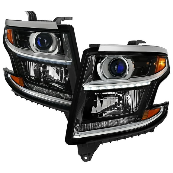 Spec-D Tuning LED Jet Black Projector Headlights Compatible with 2015-2020 Chevy Tahoe, Suburban, 2016-2019 Chevy Suburban 3500HD, Left + Right Pair Headlamps Assembly