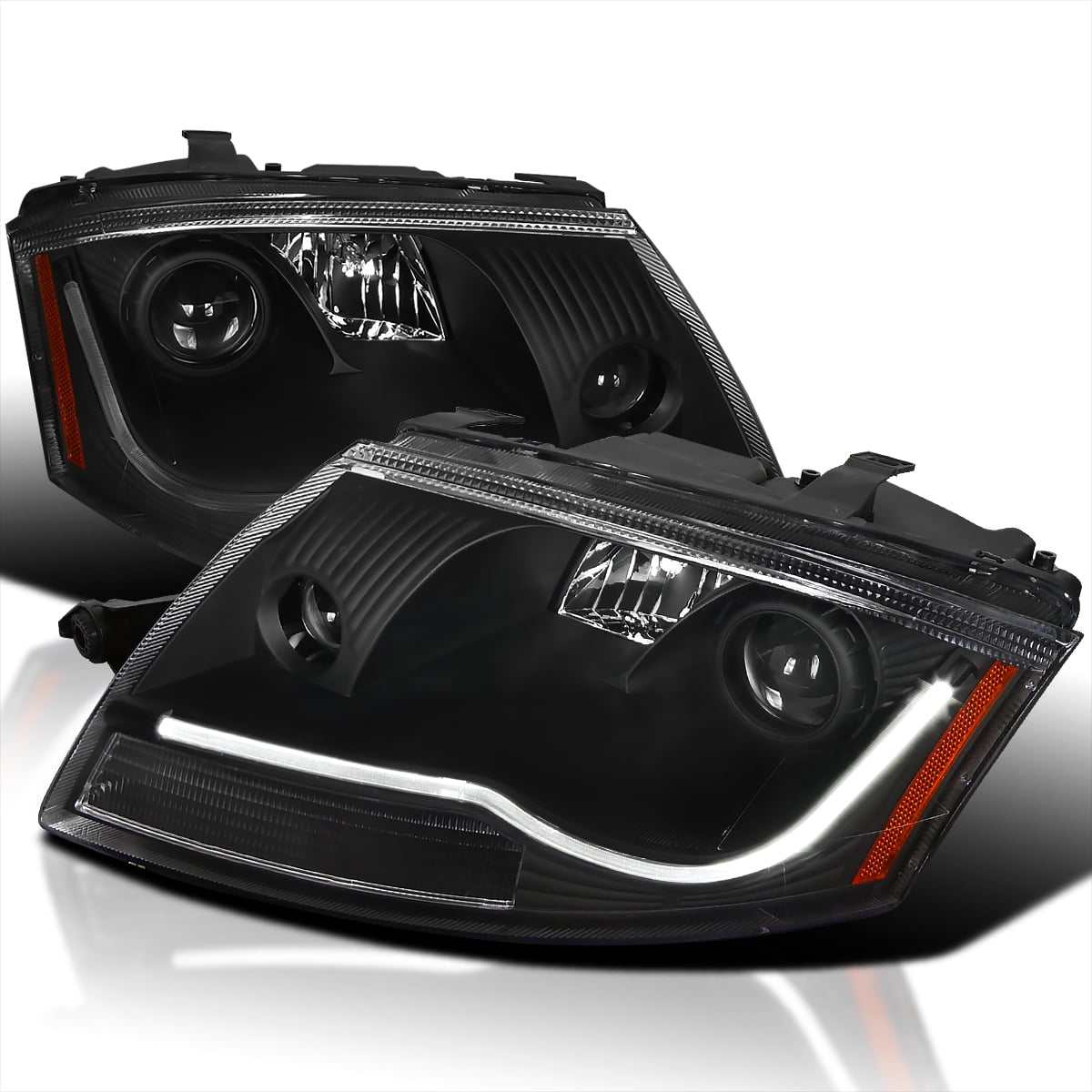 Spec-D Tuning LED Light Bar Black Projector Headlights Compatible with 1999-2006 Audi TT, Left  Right Pair Headlamps Assembly