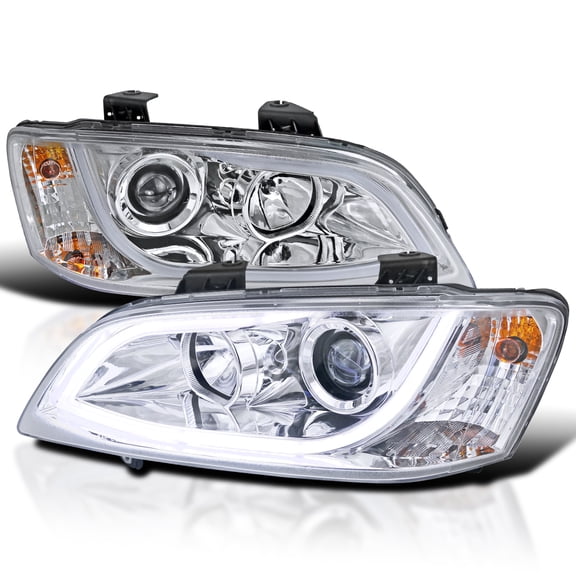 Spec-D Tuning LED Light Bar Strip Chrome Projector Headlights Compatible with 2008-2009 Pontiac G8, Left + Right Pair Headlamps Assembly