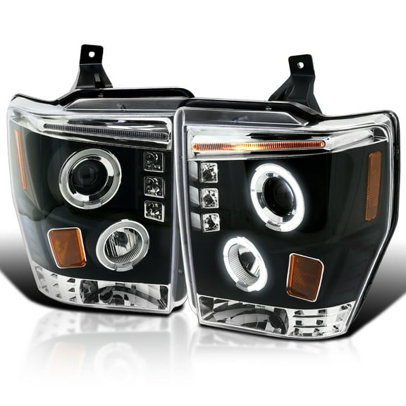 Spec-D Tuning LED Projector Headlights Black Compatible with 2008-2010 Ford F-250/F-350/F-450/F-550 Super Duty, Left + Right Pair Headlamps Assembly