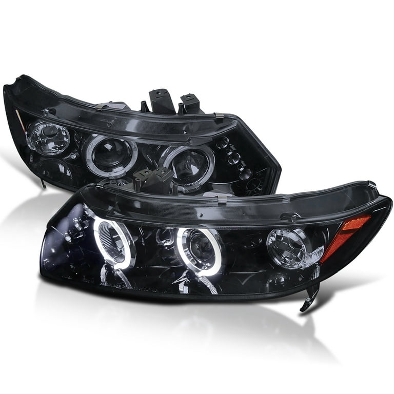  Spec-D Tuning Projector Headlights W/LED Light Bar Glossy Black  Housing Smoke Lens Compatible with 2012-2013 Honda Civic Coupe, 2012-2015  Honda Civic Sedan Left + Right Pair Headlamps Assembly : Automotive
