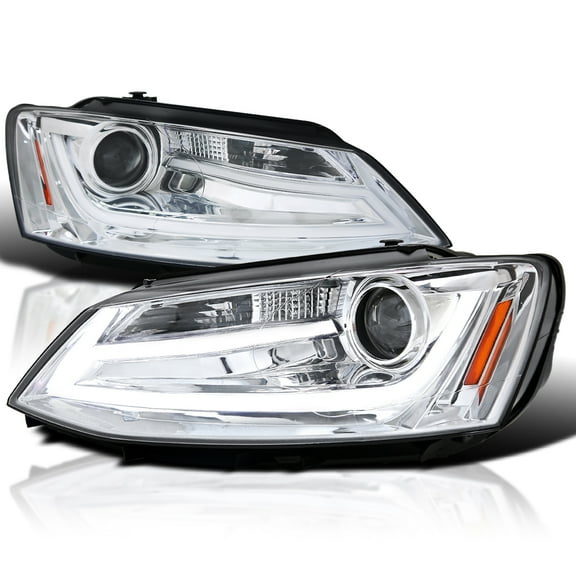 Spec-D Tuning LED Projector Headlights W/ LED Light Bar Compatible with 2011-2018 VW Jetta, Left + Right Pair Headlamps Assembly