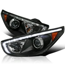 Spec-D Tuning LED R8 Style Projector Headlights Black Compatible with 2010-2013 Hyundai Tucson, Left Right Pair Headlamps Assembly