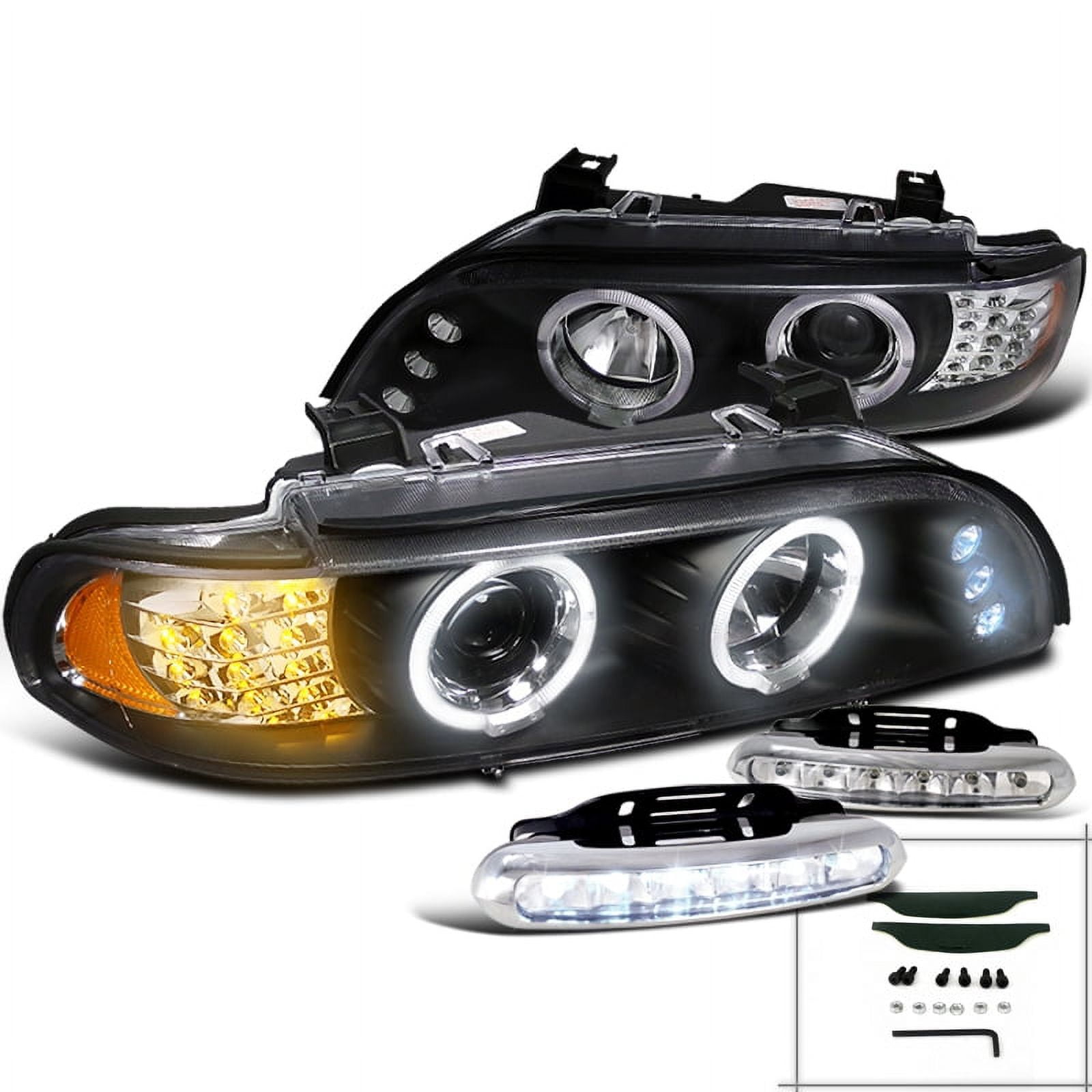 SpecD Tuning LED Signal Halo Projector Headlights Black + Bumper LED