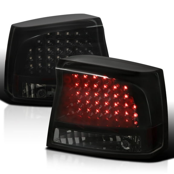 Spec-D Tuning LED Smoke Glossy Black Tail Brake Lights Compatible with 2005-2010 Dodge Charger, Left + Right Pair Assembly