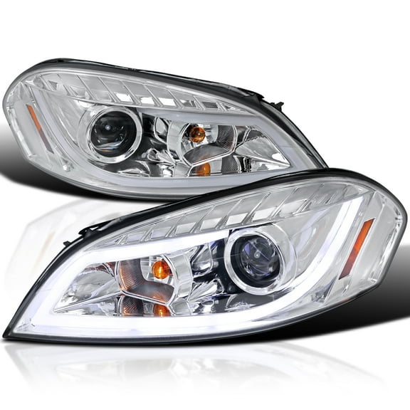 Spec-D Tuning LED Strip Bar Chrome Projector Headlights Compatible with 2006-2013 Chevy Impala, 2006-2007 Chevy Monte Carlo, 2014-2016 Chevy Impala, Left + Right Pair Headlamps Assembly
