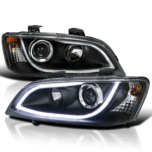 Spec-D Tuning LED Strip Light Bar Black Projector Headlights Compatible with 2008-2009 Pontiac G8, Left + Right Pair Headlamps Assembly