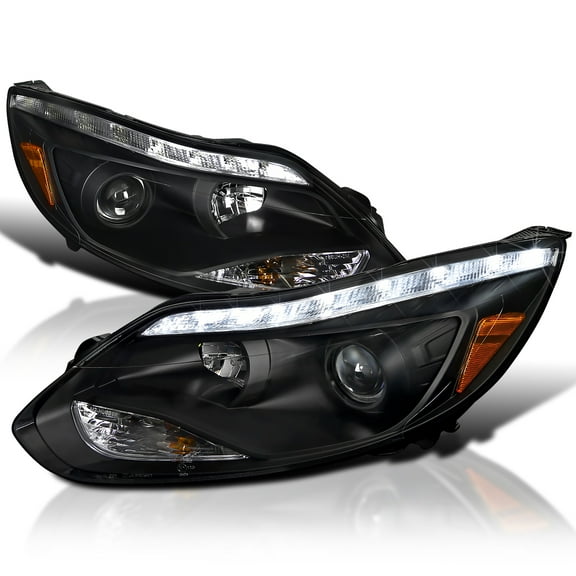 Spec-D Tuning LED Turn Signal Black Projector Headlights Compatible with 2012-2014 Ford Focus, Fit For United States and Canada, Left + Right Pair Headlamps Assembly