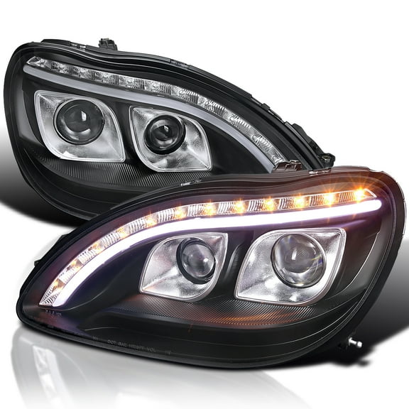 Spec-D Tuning LED Turn Signal Black Projector Headlights Compatible with 1998-2006 Mercedes-Benz W220 S-Class, Left + Right Pair Headlamps Assembly