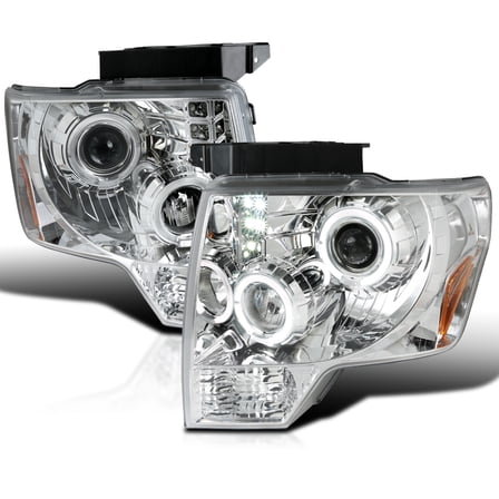 LED DRL Projector Headlights Pair For 2015-2017 Ford F150 & 2017-2020 Raptor – Chrome Housing, Clear Lens, H1/H7 Bulbs