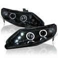 thumbnail image 1 of Spec-D Tuning LED Twin Halo Projector Headlights Glossy Black Housing Smoke Lens Compatible with 2006-2011 Honda Civic 4 Door Sedan, Left + Right Pair Headlamps Assembly, 1 of 6